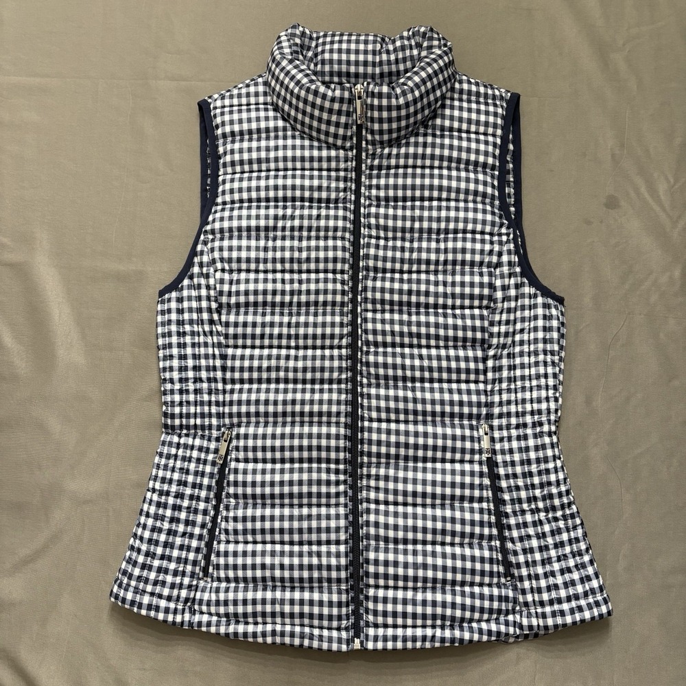 Tommy Hilfiger Puffer Vest Women M Blue White Puffer Zip Up Lightweight Vest EUC